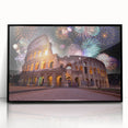 Large abstract wall art depicting a mid-century modernist Rome scenery in muted earth tones on framed acrylic.