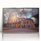 Acrylic print of Rome's cityscape in muted earth tones, framed in silver, suitable as modern art wall decor.