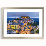 Extra large abstract art print of a textured Sicilian landscape in silver frame, ideal for living room decor.