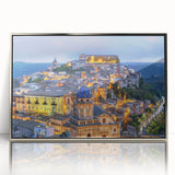 Framed acrylic print of a Sicilian landscape in muted earth tones, ideal for modern art wall decor.