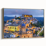 Framed canvas featuring a vintage-style landscape painting of Sicilian scenery, ideal for bedroom wall art.