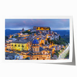 Rolled print of Sicilian landscape with vibrant floral elements, ideal for art wall dining room.