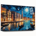Acrylic glass print of Venice scenery with muted blue and tan hues, suitable for dining room decor.