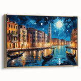 Framed canvas depicting a vintage-style Venice landscape in muted gold and black tones, ideal for bedroom wall decor.