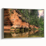 Landscape art painting of a Latvian scenery on a framed canvas, featuring vibrant colors and vintage poster art style.
