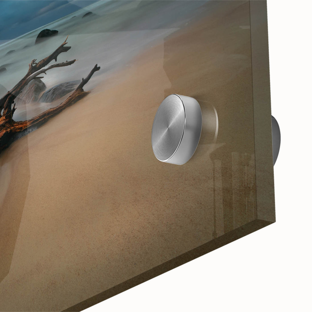 Mid-century modernist abstract art of a European landscape in muted earth tones on acrylic glass, ideal for dining room art.