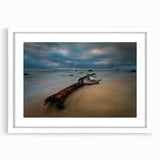Textured abstract art print of a European scenery in Lithuania, featuring muted earth tones on a framed white mat.