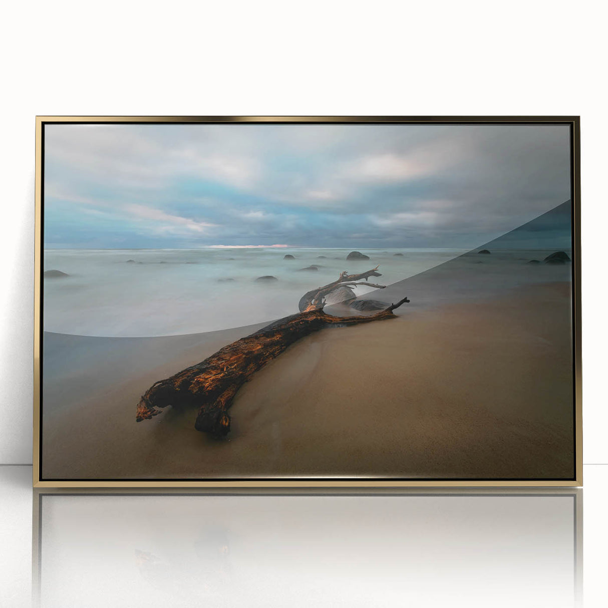 Art deco poster of a European Lithuanian scenery in gold acrylic frame, ideal for modern art wall decor.
