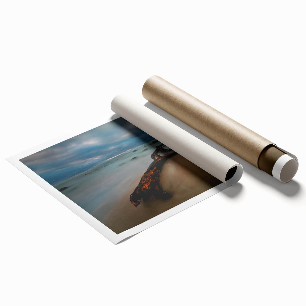 Extra large rolled print of a scenic Lithuanian landscape with vibrant green fields and distant hills.