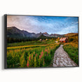 Black and white landscape art of a European scenery on framed canvas, ideal for bedroom wall decor.