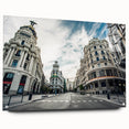 Acrylic print of Madrid skyline in muted earth tones, suitable for bedroom or dining room decor.