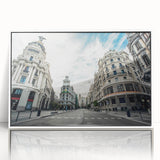 Acrylic print of Madrid scenery in art deco style with vibrant hues, ideal for modern art wall decor.
