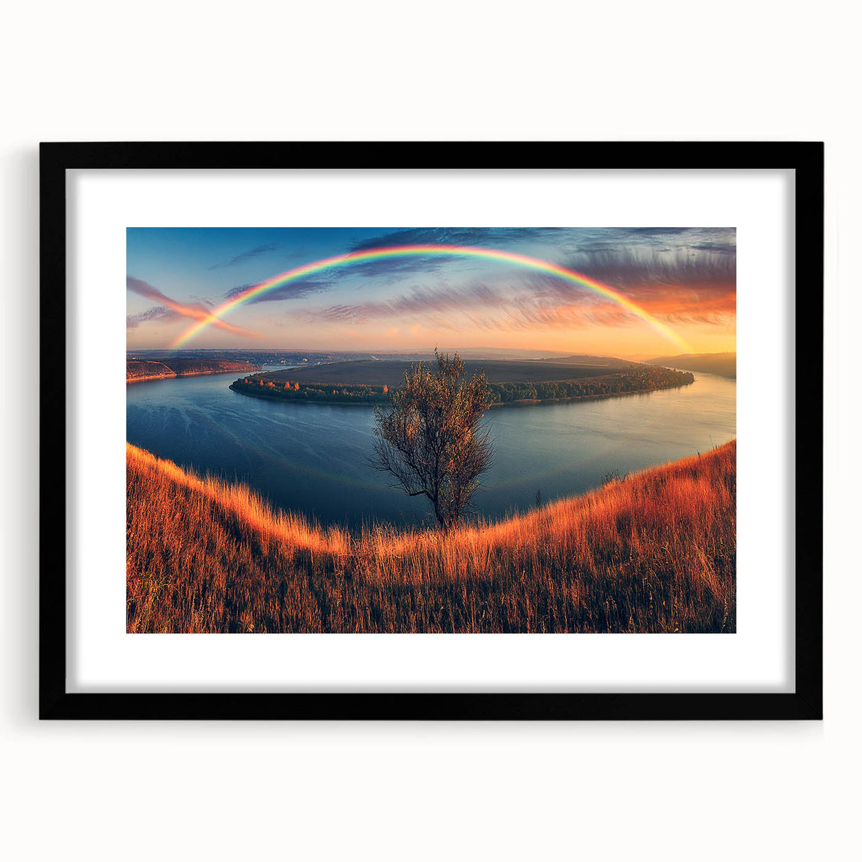 Extra large abstract art print featuring a textured, colorful depiction of a European scenery on a black framed canvas.