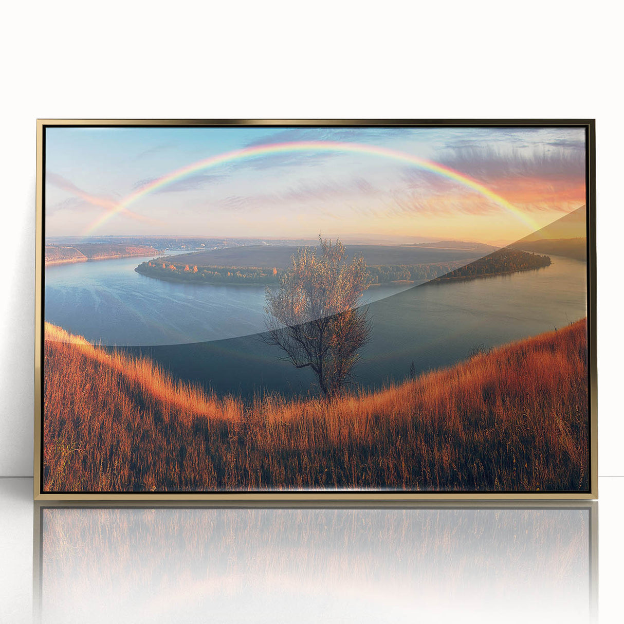 Large art print of a Ukrainian landscape, featuring muted earth tones on a framed acrylic, ideal for modern art wall decor.