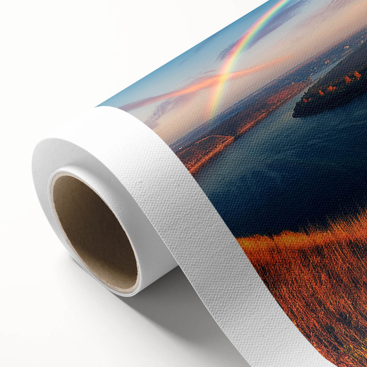 Art Deco poster of a serene Ukrainian landscape on rolled canvas, in soft pastel shades, ideal for nursery wall art.