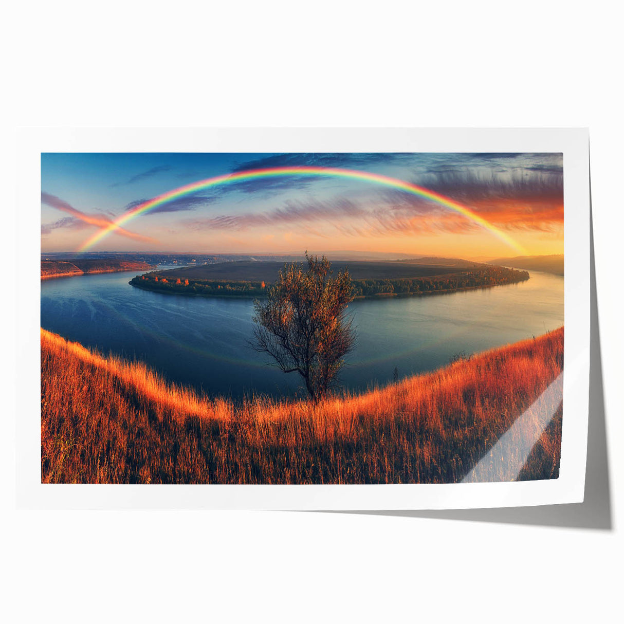 Extra large rolled print of a floral European Ukrainian scenery in vibrant colors, suitable for dining room wall art.