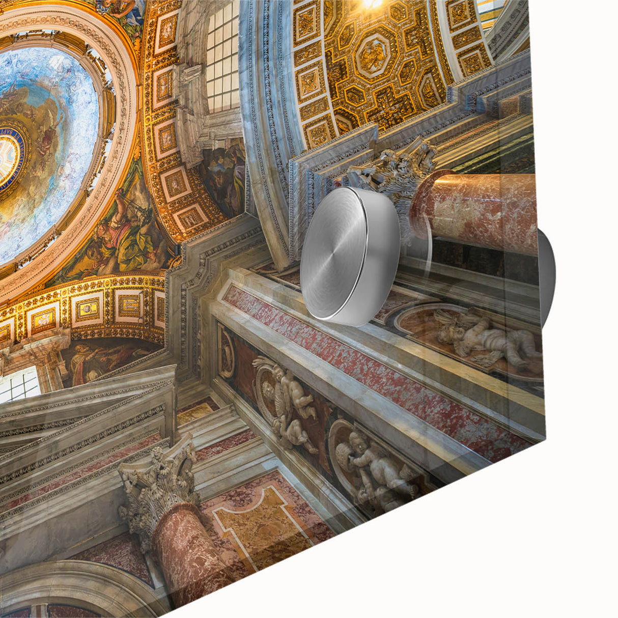 Large abstract wall art of the Vatican scenery in muted earth tones on acrylic glass, ideal for dining room ambiance.