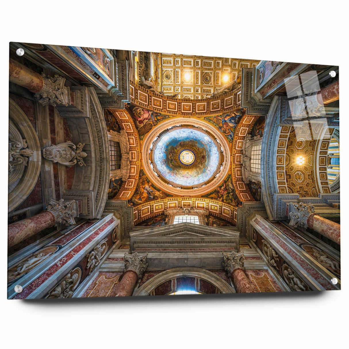 Acrylic print of the Vatican scenery with vibrant sunset hues, ideal for dining room decor.