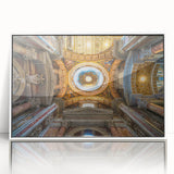 Acrylic print of the Vatican scenery in muted earth tones, framed in white, suitable for modern art wall decor.