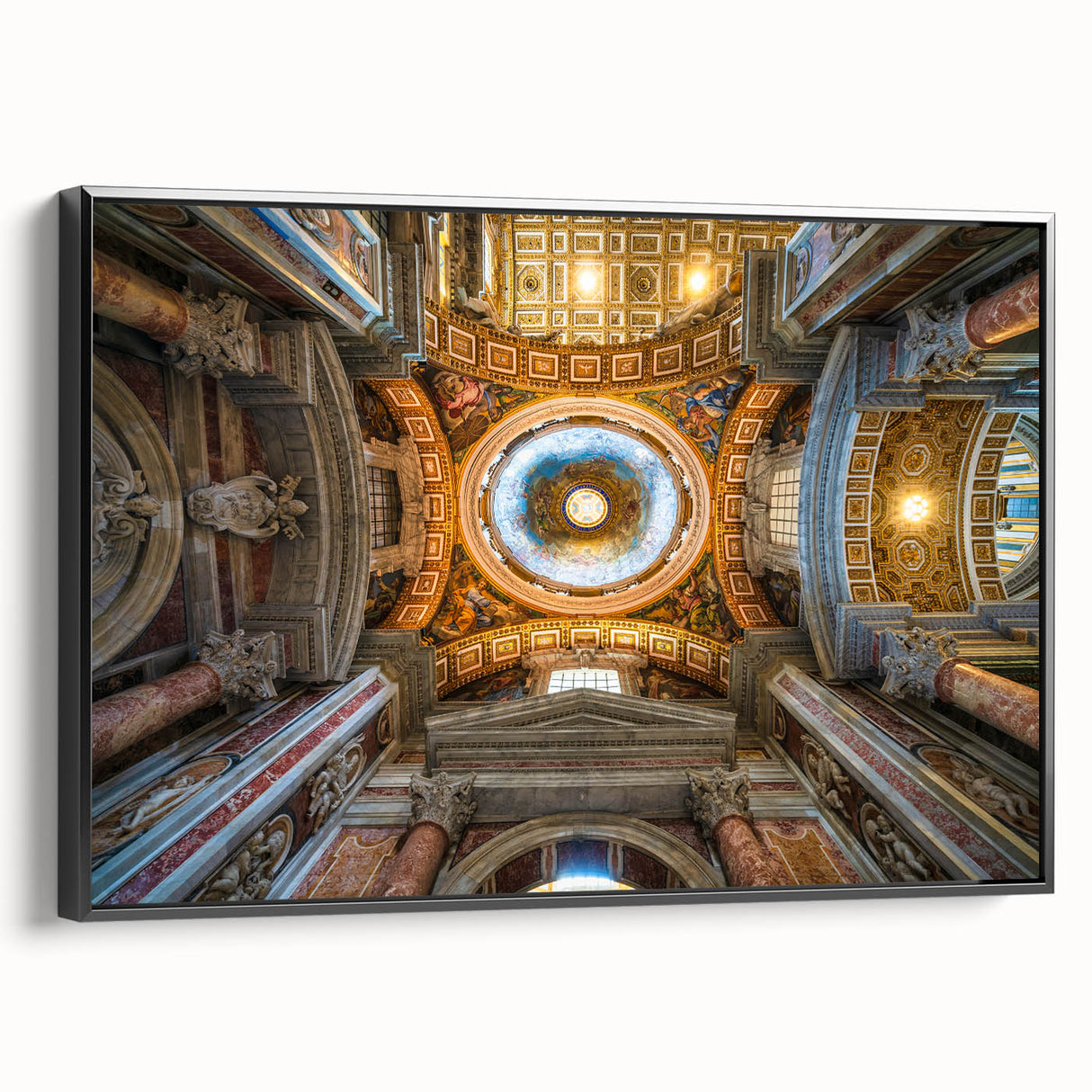 Black and white framed canvas of the Vatican landscape, in a vintage poster style, suitable for bedroom wall decor.