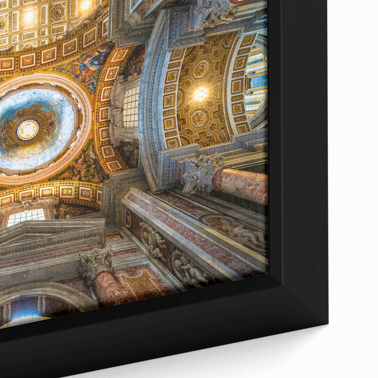 Extra large black wall art featuring a textured depiction of the Vatican, set in a vibrant color palette, framed on canvas.