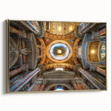 Framed canvas wall art featuring a vintage-style landscape painting of the Vatican with muted gold and black tones.