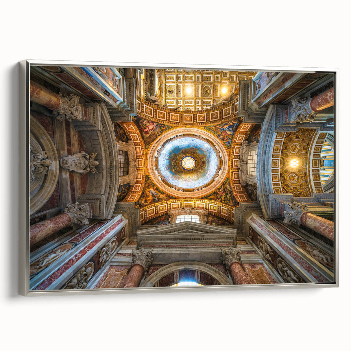 Framed canvas landscape art painting of the Vatican with muted earth tones, ideal for office or living room decor.