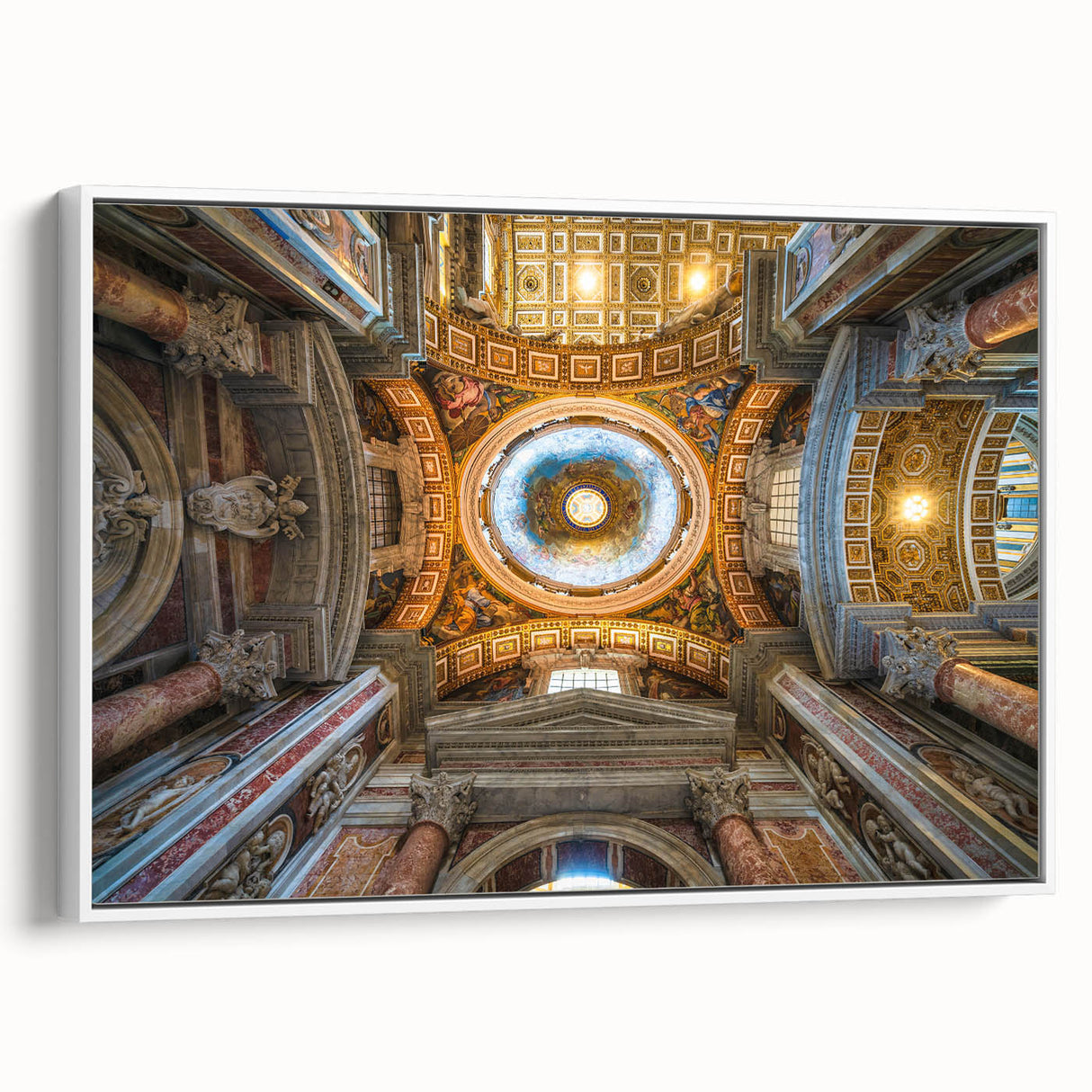 Vintage poster art of the Vatican in colorful hues on a framed canvas, ideal for living room decor.
