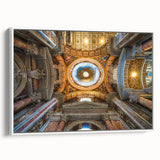 Vintage poster art of the Vatican in colorful hues on a framed canvas, ideal for living room decor.