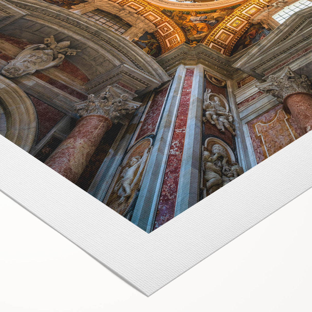 Art deco poster of the Vatican scenery in muted earth tones on rolled canvas, suitable for dining room wall art.