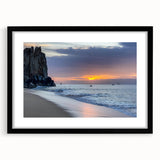 Extra large abstract art print of Baja California scenery in vibrant colors on a textured canvas, framed in black.
