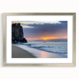 Extra large abstract art print of Baja California scenery in textured silver frame, ideal for living room decor.