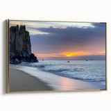 Framed canvas depicting a vintage-style landscape of Baja California in muted gold and black tones.