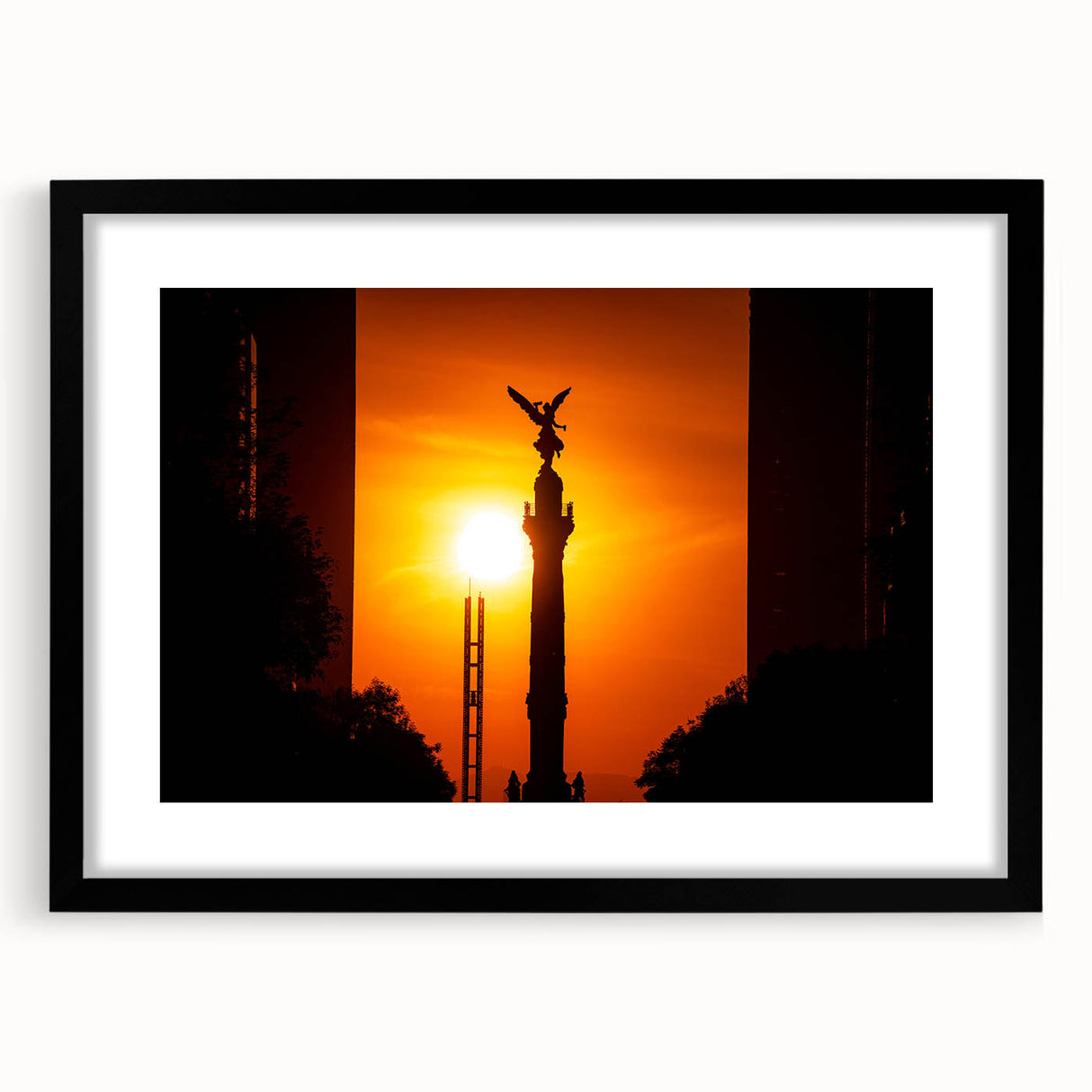 Abstract art print of Mexico City with vibrant, textured colors on a large framed canvas, ideal for living room decor.