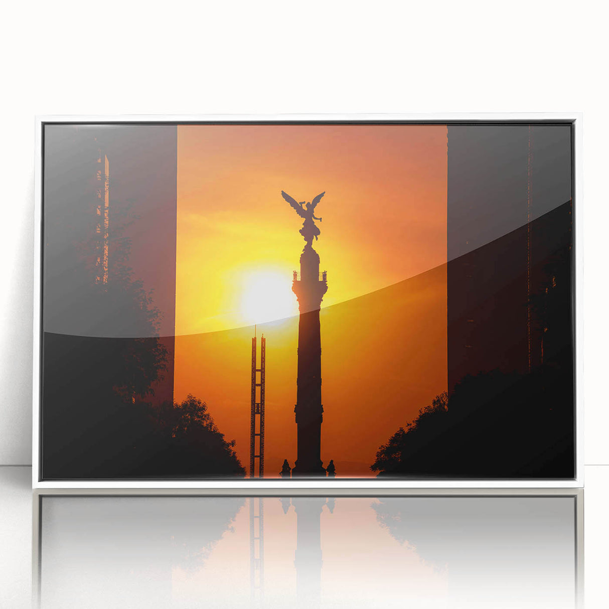 Acrylic print of Mexico City with art deco style in a white frame, suited for modern art wall décor or nursery.