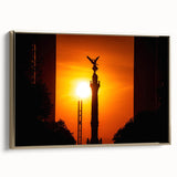 Framed canvas depicting a vintage-style Mexico City landscape in muted gold and black tones, suitable for bedroom decor.