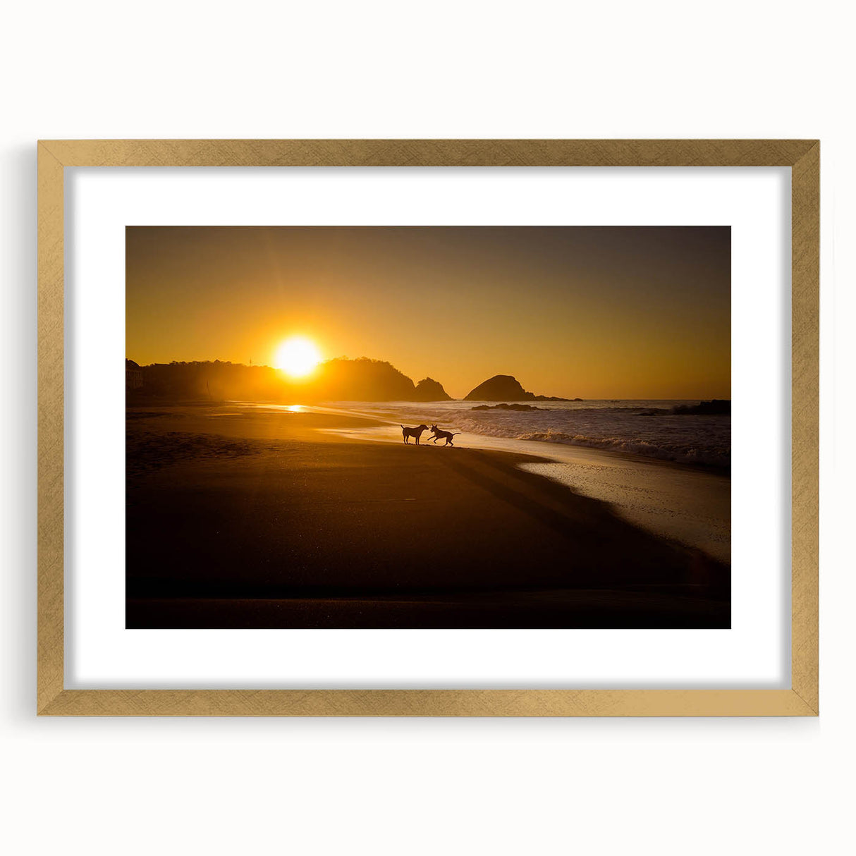 Extra large abstract art print of Oaxaca scenery in textured style with gold frame, ideal for living room decor.