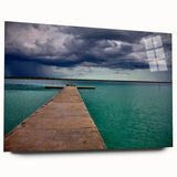 Large abstract wall art of Quintana Roo scenery on acrylic glass, in shades of blue and green.