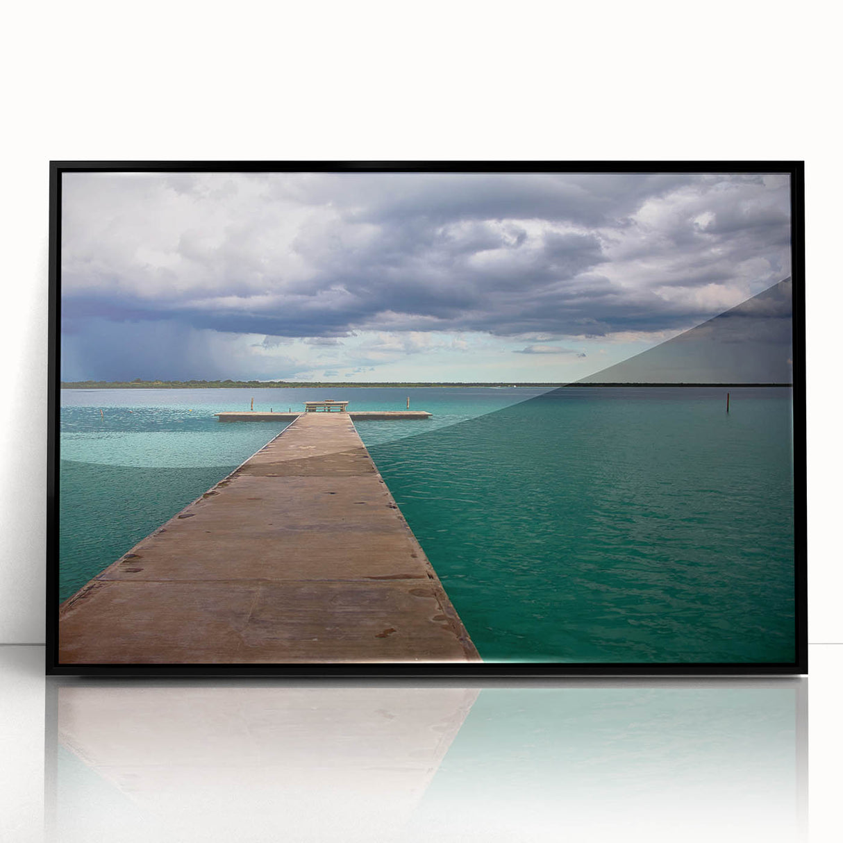 Large abstract wall art depicting a vibrant scene in Quintana Roo, Mexico, in a mid-century modernist style.