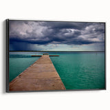 Black and white wall art depicting a vintage landscape of Quintana Roo on a framed canvas, suitable for bedroom decor.