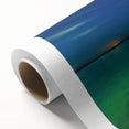 Art Deco poster of Yucatan scenery on rolled canvas, featuring vibrant greens and blues, ideal for nursery wall art.