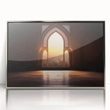 Mid-century modernist art of Dubai skyline in muted silver tones on a framed acrylic, suitable for modern art wall decor.