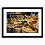 Extra large abstract art print of Jerusalem in vibrant colors on textured canvas, framed in black.