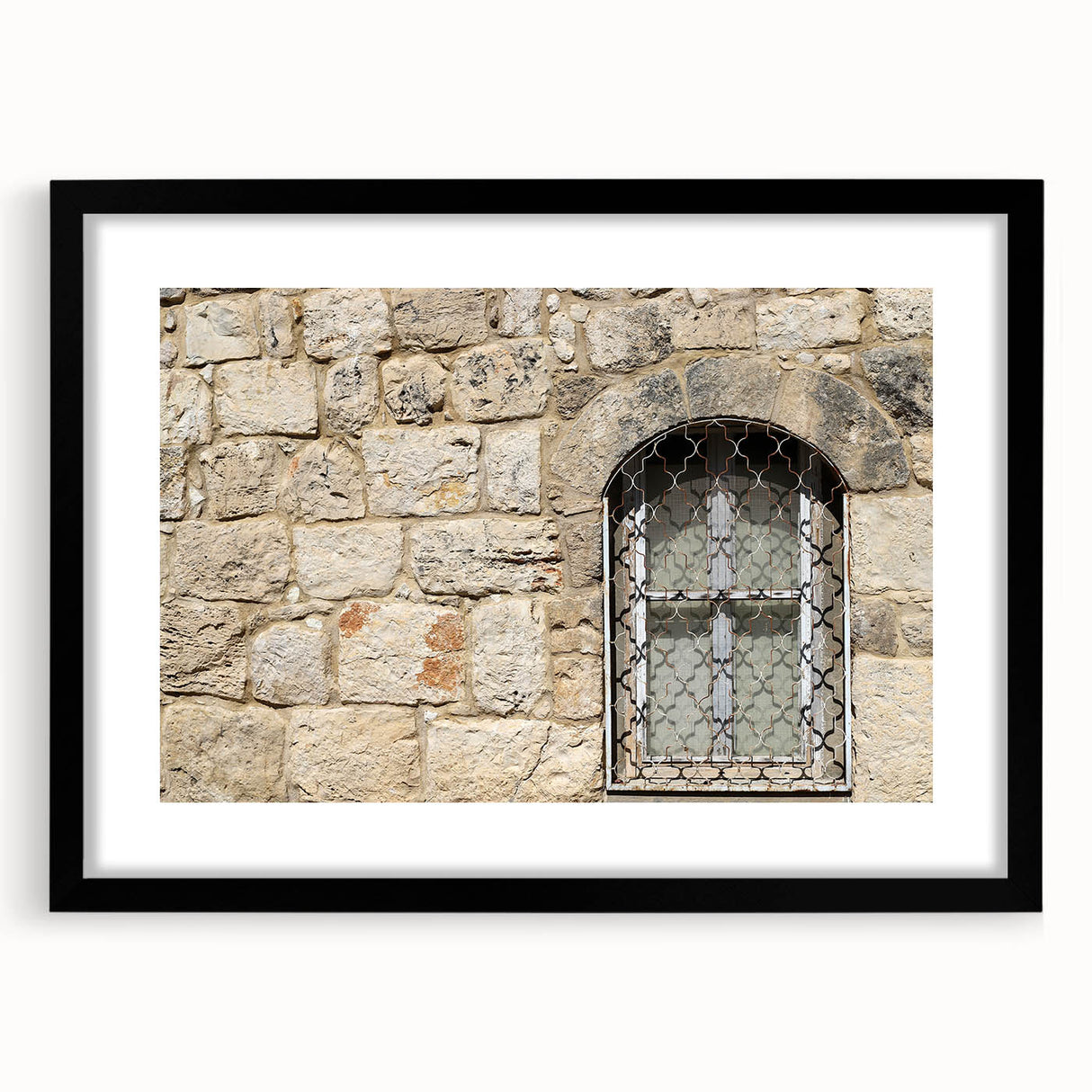 Extra large abstract art print of Tel Aviv with vibrant, colorful textures on a framed black mat.