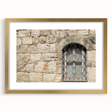 Extra large abstract art print of Tel Aviv skyline in textured gold frame, ideal for living room decor.