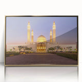 Acrylic print of an Omani landscape in muted gold and brown tones, framed, suitable for modern art wall decor.