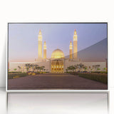 Acrylic print of a Middle Eastern scenery in Oman, featuring muted earth tones, framed in white.