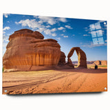 Acrylic print of a large abstract depiction of a Middle Eastern landscape in earthy tones.
