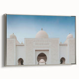 Framed canvas featuring a vibrant landscape painting of Abu Dhabi, ideal for adding a colorful touch to a modern living room.