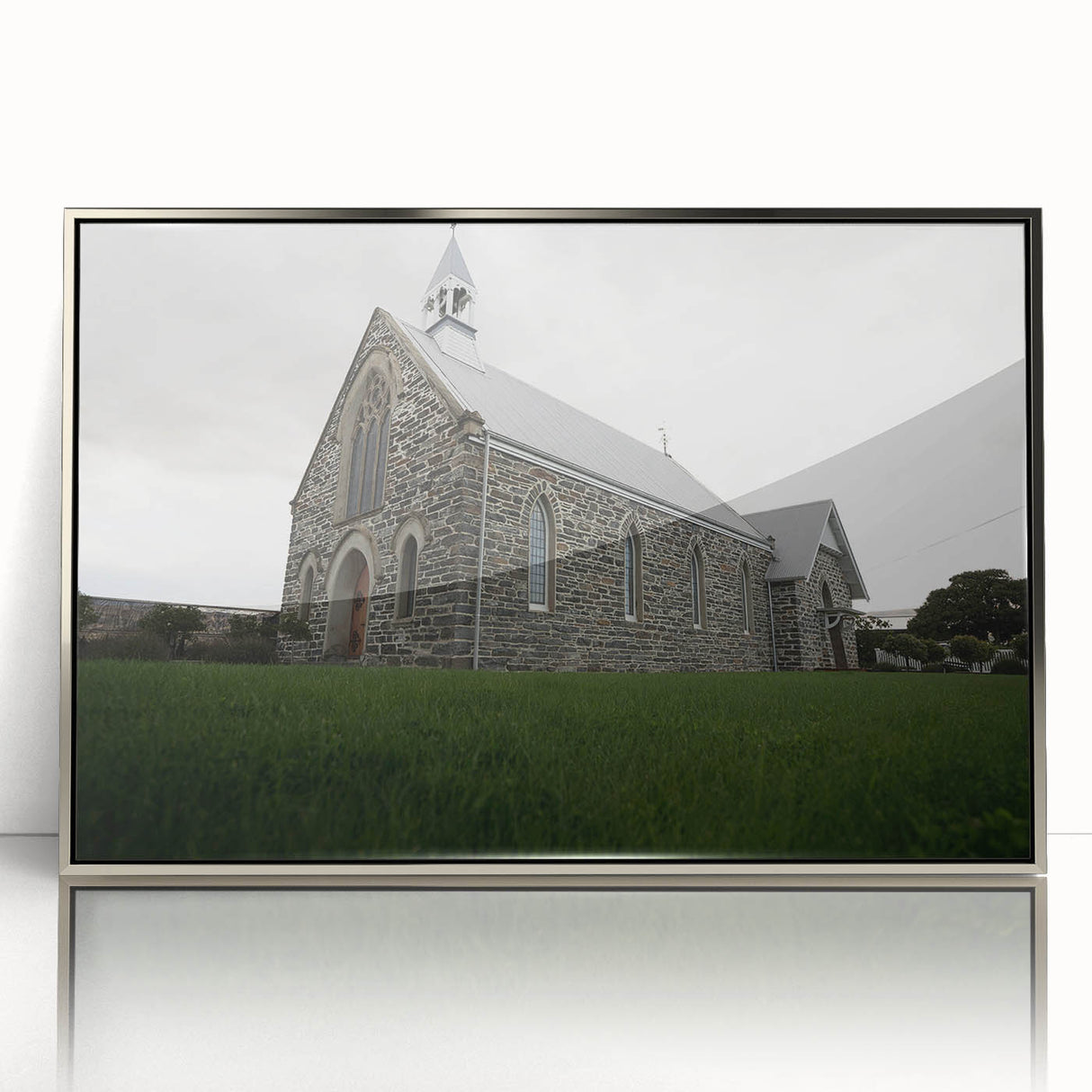 Mid-century modernist art depicting Otago, New Zealand scenery in silver framed acrylic, suitable for nursery wall art.